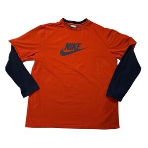 VTG 90s Nike Dual-Tone Orange and Black‎ Long Sleeve Tee Silver Tag Large